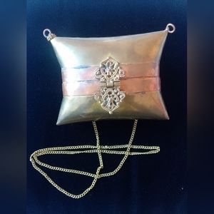 Vintage brass and copper metal purse with chain